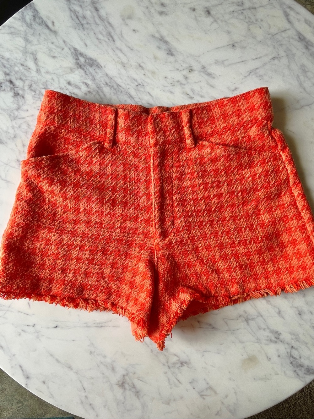 Zara High-Waist Orange Tweed Shorts